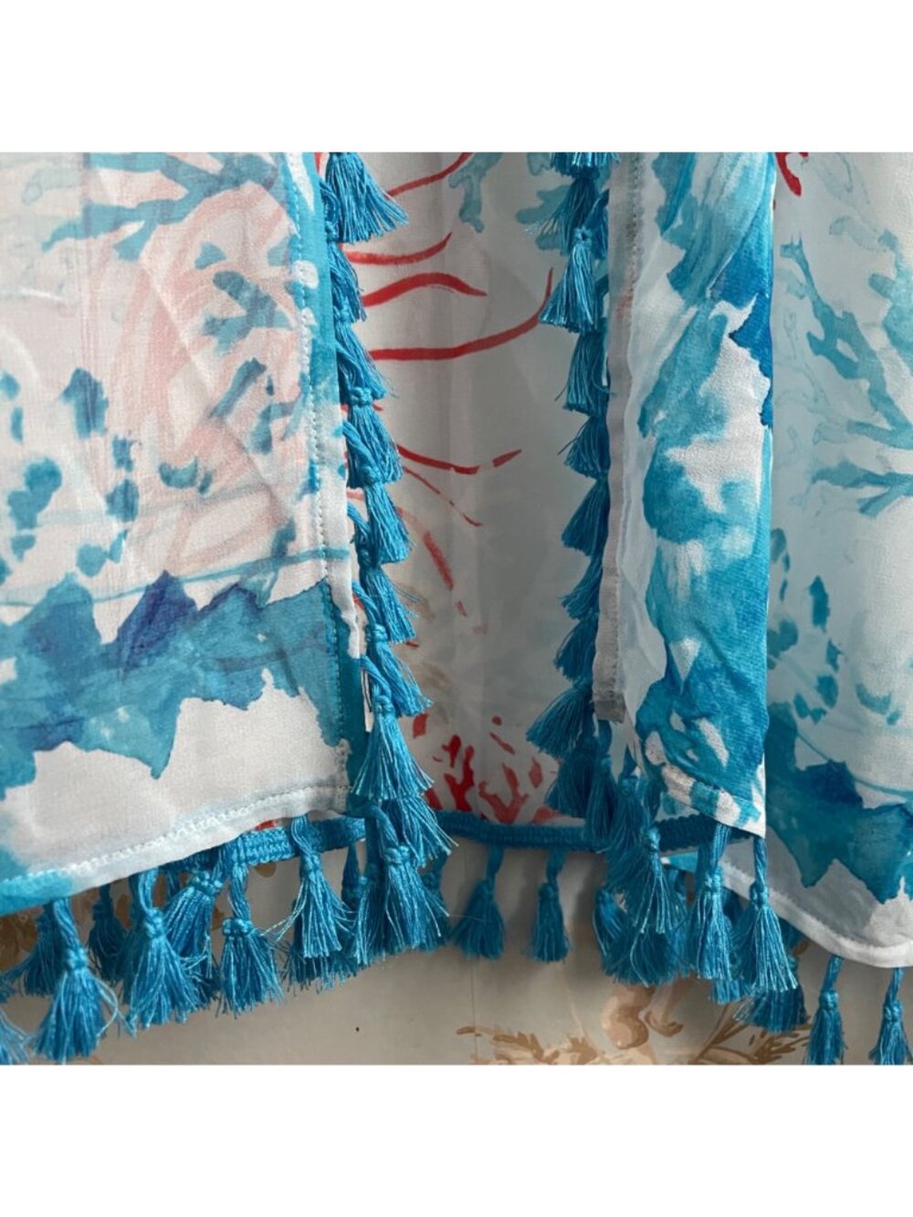 WHBM Women Coastal Beach Sarong Swim Cover Up OS Tassel Sheer Resort Vacation - Picture 4 of 6